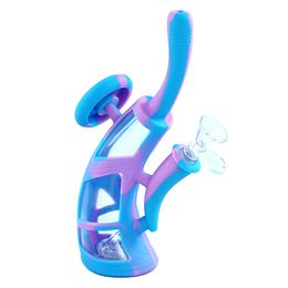 MOQ=10!!smoking pipe portable and Silicone Dab Rig with Glass bowl Oil Rigs herb silicone hookah smoke pipe