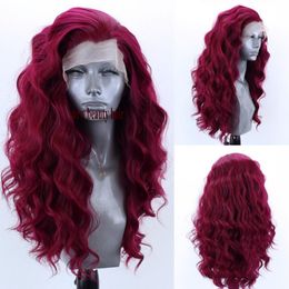 Burgundy Wig Women Short Loose wave Synthetic Lace Front Wigs Heat Resistant Fibre Natural Looking Wig with Baby Hair 16inch