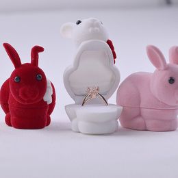 -Мультфильм Кролик бархат коробка ювелирных изделий коробка ювелирных изделий милый кролик кольцо мода творческий подарок для девочек