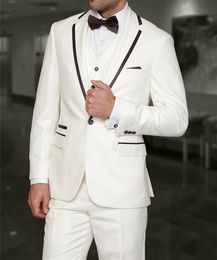 Ivory Groom Tuxedos Notch Lapel Groomsman Wedding 3 Piece Suit Popular Men Business Prom Party Jacket Blazer(Jacket+Pants+Tie+Vest)2387