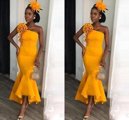 Yellow Tea Length Black Girl Prom Dresses African Cheap Party Cocktail Gowns Formal Evening Dresses 2020 New Ballkleider vestidos de fiesta