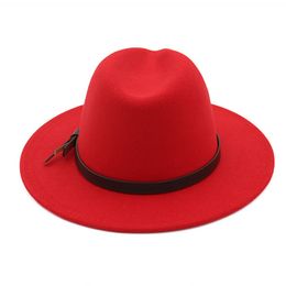 Fashion-Women Panama Trilby Australia Wool Felt Flat Wide Brim British Jazz Hat Fedora Hats with Leather Band