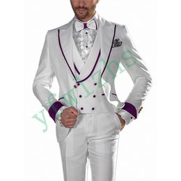 Newest One Button Groomsmen Peak Lapel Wedding Groom Tuxedos Men Suits Wedding/Prom/Dinner Best Man Blazer(Jacket+Vest+Tie+Pants) W15