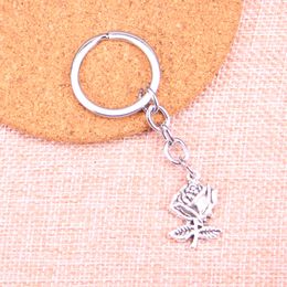 New Keychain 25*17mm flower rose Pendants DIY Men Car Key Chain Ring Holder Keyring Souvenir Jewellery Gift
