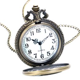 Bronze Small Animal Epoxy Cartoon Owl Painting Pocket Watch Quartz Clock Necklace Chain Relogio De Bolso Gifts for Men Women3215