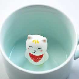 -3D estereoscópica taza de café animal de la historieta botella de cerámica precioso Pareja leche o té Vasos Día de San Valentín regalos 7 5mx A1