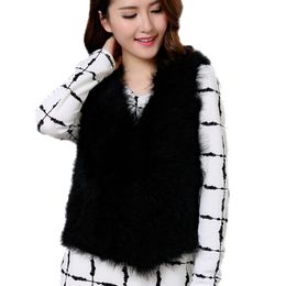 womens fashion real ostrich feather fur vest jacket black