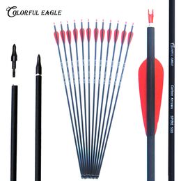 28/30/31 Inches Red black Carbon Arrows Spine 500 Archery Hunting Screw Tip for compound bow or Recurve bow Shooting