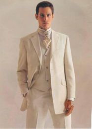 New Arrivals Three Button Ivory Groom Tuxedos Notch Lapel Groomsmen Best Man Wedding Prom Dinner Suits (Jacket+Pants+Vest+Tie) 1495