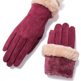 Fashion-Womens Fashion Winter Full Finger Hand Outdoor Sport Warm Solid Colour thick hooded warm gloves driving gloves for women 2018