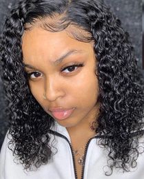 Hot HD lace frontal closure wig curly bob brazilian hair full lace front wig short water wave frontal wig 14inch