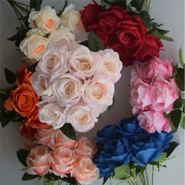 Fake Rose Bunch (9 stems/piece) 15.75" Length Simulation Roses for Wedding Home Showcase Decorative Artificial Flowers