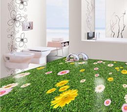 Green lawn 3D flower floor decoration painting 3d bathroom wallpaper waterproof