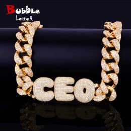 Custom Name Bubble Letters With 20MM Cuban Chain Necklaces & Pendants Men's Hip Hop Rock Street Jewelry