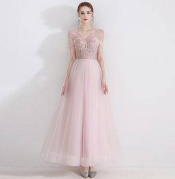 Fairy Blush Prom Dresses Off the Shoulder Lace-up with Zipper Back Pleats Tulle with Beading Neckline Layers Tulle Evening Gowns