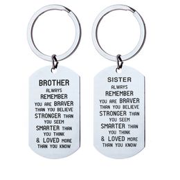 2.2x3.8cm Borther/sister Remember You Are Brave Stainless Steel Round Metal Letter Key Chain Rings for Men Women Car Keys Ring Pendant Friend Gift Wholesale