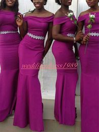 Cheap Satin Mermaid Bridesmaid Dresses Beads Sash African Juniors Party Gowns Prom Evening Formal Maid Of Honor Dress Wedding Guest Wear