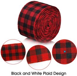 2 Rolls Faux Burlap Ribbon Christmas Burlap Ribbon Rolls for DIY Craft Gift Wrap Decor, 394 by 2.4 inch (Red, Green)Black Red Plaid Burlap R