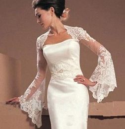 2020 Bridal Bolero Jacket Shawl White Ivory Trumpet Long Sleeves Cheap Sexy Lace Appliques Illusion Open Back Formal Bridal Wraps Plus Size