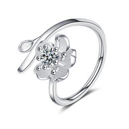 Fashion-New Arrivals 925 Sterling Silver Cherry Blossoms Flower Rings for Women Adjustable Size Ring Fashion sterling-silver-jewelry