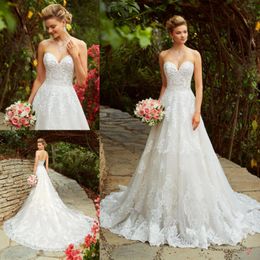 Classy A Line Beaded Lace Wedding Dresses Sweetheart Neck Appliqued Bridal Gowns Sweep Train Tulle robe de mariée