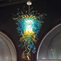 French Crystal Chandelier Handmade Blown Glass Chandelier Blue and Amber Colour Glass Art Chandelier Lighting for Home Hotel Lobby Decor