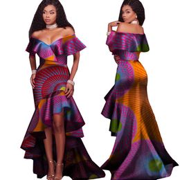 2019 neue Herbst Afrikanische Tribal Nationalen Druck Slash Neck Sexy Lange Kleider für Frauen Afrika Bazin Riche Maix Kleider WY2248