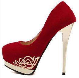 European Beauty High Heels Banquet Wedding Stiletto Single Shoes Designer Metal Decorative Solid Color High Heels