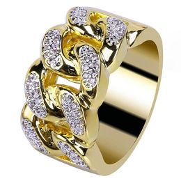 Rings Jewellery For Hip Hop Men Glarings Zircon Cluster Rings Luxury Fashion Grade Quality 18K Gold Plated Copper Chain Style Finger Rings