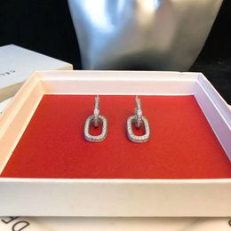 Fashion-drop earring with two square connect and full diamond for women wedding charm earring.PS8602