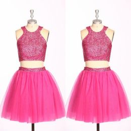 Real Images Two Pieces Homecoming Dresses Jewel Beads Sequins A Line Short Party Dress Back Zipper Tutu Skirts Cheap Prom Dress