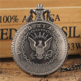Retro Antique Navy Symbol Quartz Pocket Watch Army Military Necklace Pendant Chain Gift Clock Art Collectibles for Men Women Best quality