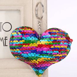 Sequins Heart Key chain real Leather keychain Car Key Ring Keychain Jewellery Gift