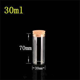 30 70mm 30ml Glass Vials Jars Test Tube With Cork Stopper Empty Glass Transparent Clear Bottles Refillable244j