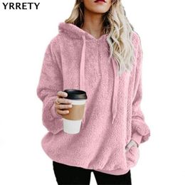 YRRETY New Year Spring Faux Fur Bear Coat Jacket Women Fashion Open Zipper Stitch Hooded Coat Female Long Sleeve Jacket S-5XL