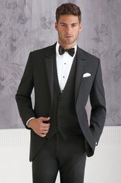 New Style Charcoal Groom Tuxedos Peak Lapel Groomsmen Mens Wedding Dress Excellent Man Jacket Blazer 3 Piece Suit(Jacket+Pants+Vest+Tie) 23