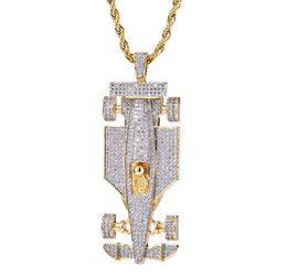 Mens Micro Pave Iced Out Cubic Zirconia Cool Sports Car Pendant Necklace with 24inch Rope Chain Copper hip hop Jewellery