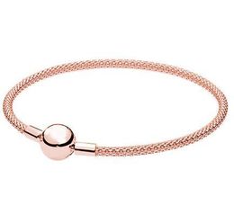 Original 925 Sterling Silver Bangle Rose Gold Snake Chain Basic Ball Clasp Mesh Bracelet Fit Women Bead Charm Fashion Jewellery CX200623