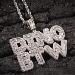 Gold Silver Colours Hip Hop Custom Name Baguette Letter Pendant Necklace With 24inch Rope Chain Bling Zirconia Men Women Pendant Jewellery