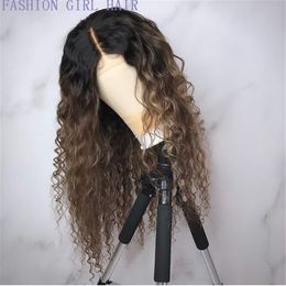 Long deep Wave Synthetic lace frontal Wigs For Women African American Cosplay Wigs Mixed Black Brown Natural Heat Resistant Fibre Wigs
