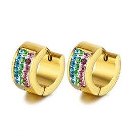 Men women fashion Jewellery new titanium steel Colourful rhinestones stainless steel simple fashion earrings gift for friend