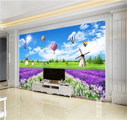 Custom Photo Wallpaper 3d Fresh Pasture Color Hot Air Balloon Living Room TV Background Bound Wall Painting Wallpaper