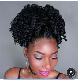 Human Afro Puffs Drawstring Ponytail Bun Hairpieces Updo Hair Color 1 jet black Puff Short Kinky Curly Hair