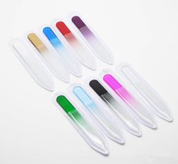 14CM Glass Nail Files with plastic sleeve Durable Crystal File Nail Buffer Nail Care Colorful Epacket