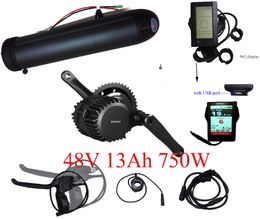 8fun / bafang bbs02 750w 48v mid crank drive electric motor bike ebike kit + 48v 13ah lithium battery downtube ebike bottle