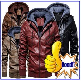 Mode Jacke Mit Kapuze Hochwertige Kleidung Herbst Winter Herren Leder Motorrad PU Kapuze Warme Baseball Große Europäische Größe Plein Casular Jacken Kleidung