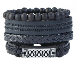 Men's Combination suit Bracelet 4styles/1set leather bracelet black Twist chain Embroidery Hemp rope simple and easy adjustable bracelet