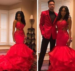 New Style Red Prom Dresses 2019 African Black Girls Appliques Beaded Holidays Graduation Wear Evening Party Gowns Custom Made Plus Size