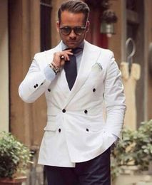 Fashion Ivory Groom Tuxedos Double-Breasted Groomsmen Men Formal Jacket Suits Business Prom Blazer Customize(Jacket+Pants+Bows tie) 628