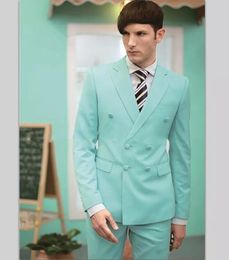 New Popular Double-Breasted Mint Green Wedding Men Suits Notch Lapel Two Pieces Business Groom Tuxedos Jacket Pants Tie W1257201F